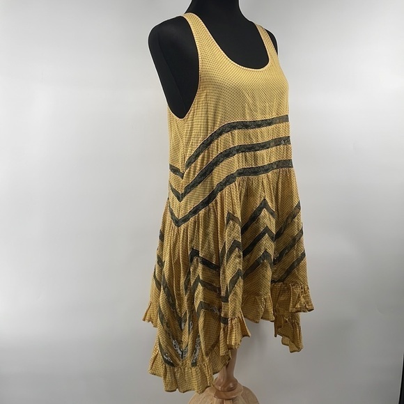 Free People Intimately Voile and Lace Trapeze Slip Pindot Dress Mustard festival - Picture 9 of 9